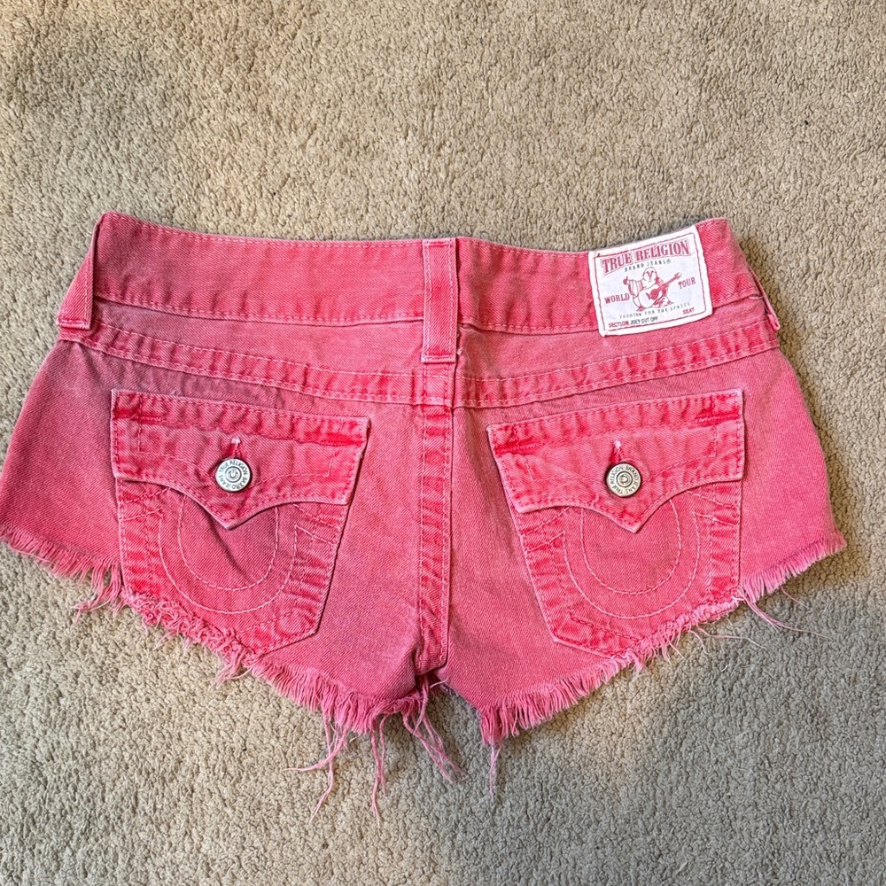 True Religion red/pink Denim Cutoff Shorts Joey cut offs size 27